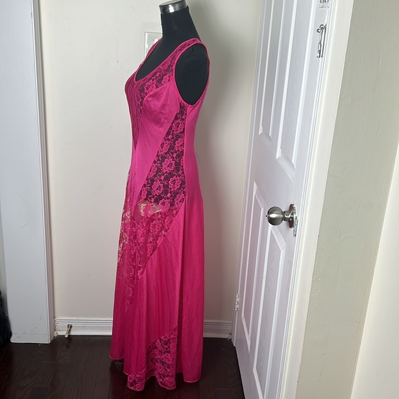 Vintage 80’s Y2K Pink Nylon Glam Rock Lace Nightgown Lingerie Size Medium - Picture 2 of 16